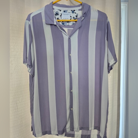Denim & Flower Tops - Denim & Flower Ricky Singh Button Up Shirt Purple White Striped 100% Viscose Lg
